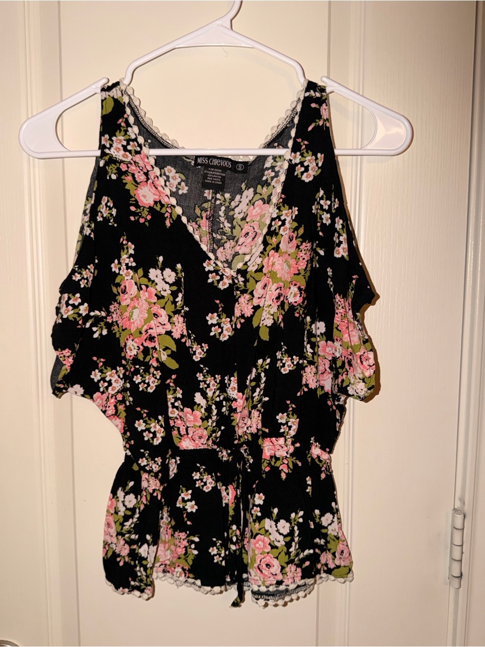 Miss Chievous Black Floral Cold-Shoulder Blouse